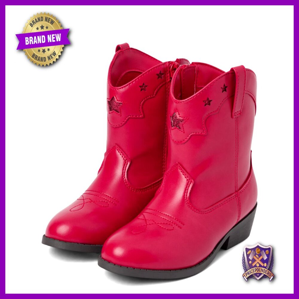 Toddler Cowgirl Boots Western Embroidered Stars Faux Leather Pull-Tabs